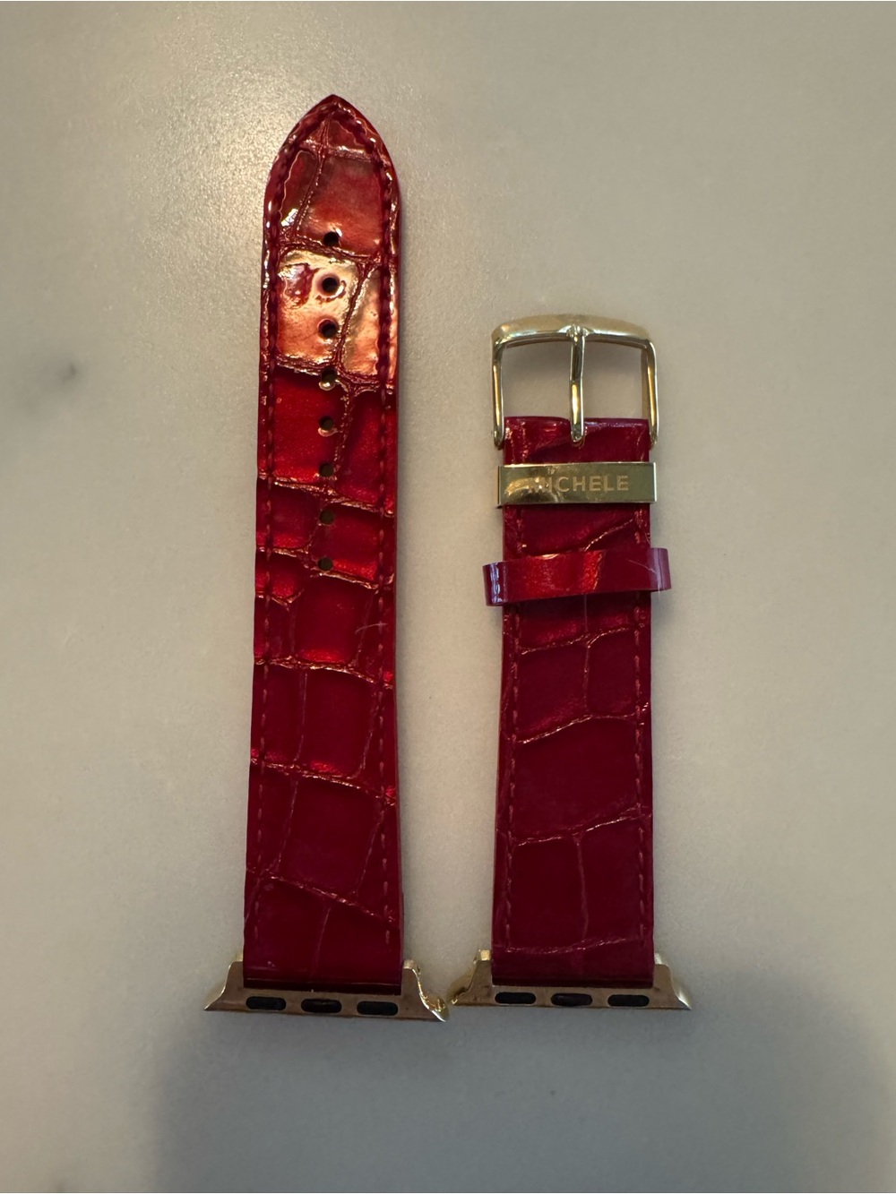 MICHELE Ruby Red Leather Apple Watch Band 38-49mm